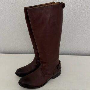 FRYE Melissa Button Back Zip Tall Riding Boots Redwood Leather Size 6